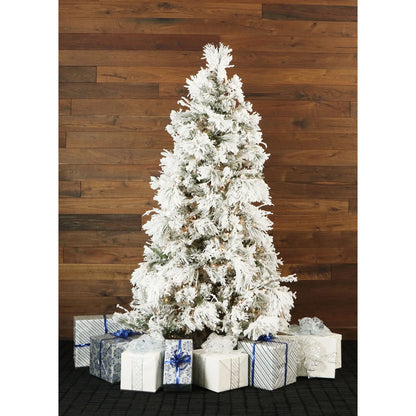 6.5' Pre-Lit Flocked Snowy Pine Artificial Christmas Tree, 450 Warm White LED Lights