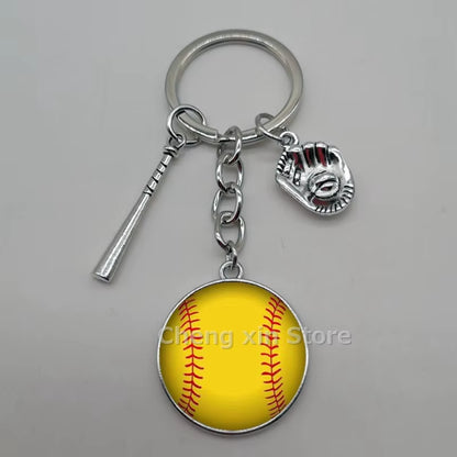 Baseball Softball Convex Photo Glass round Dome Keychain Jewelry, DIY Keychain