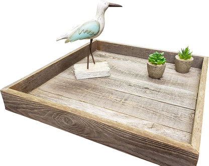 Farmhouse Rustic Weathered Reclaimed Wood 18 X 18 Inch Square Ottoman Tray for Coffee Table or Kitchen Counter Decor