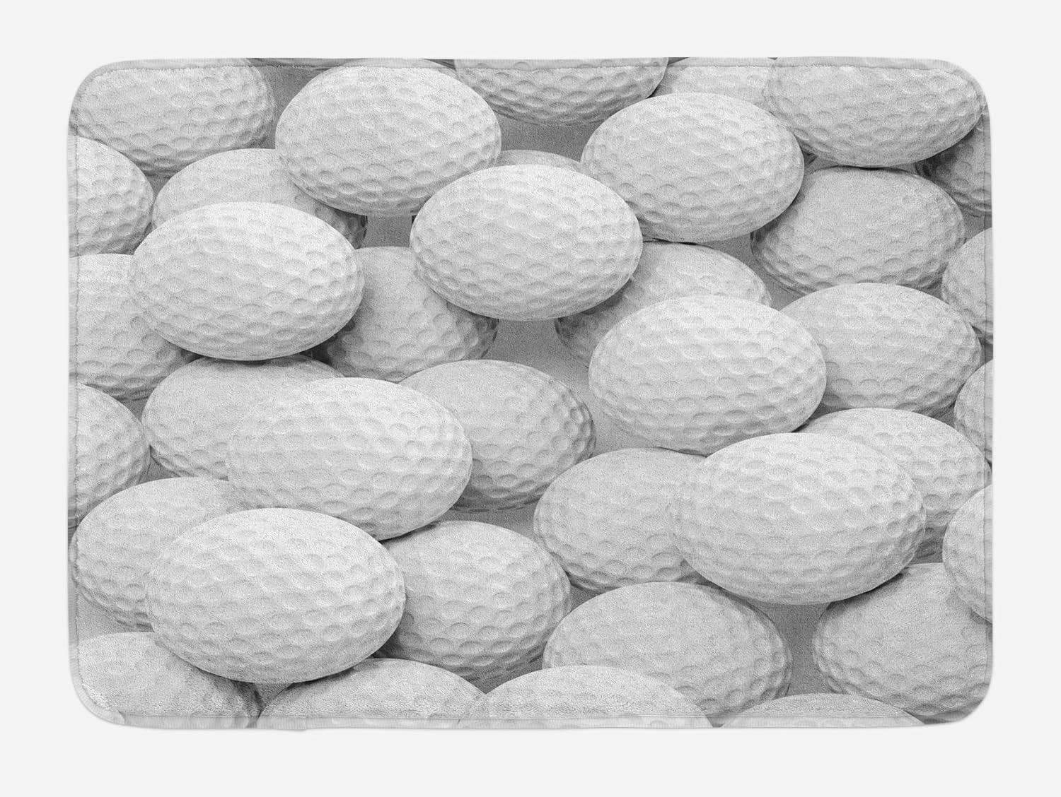 Sports Bath Mat, Pile of Realistic Golf Balls Together Closeup Picture Challenge Entertainment Joyful, Plush Bathroom Decor Mat with Non Slip Backing, 30.2" X 20", White Grey