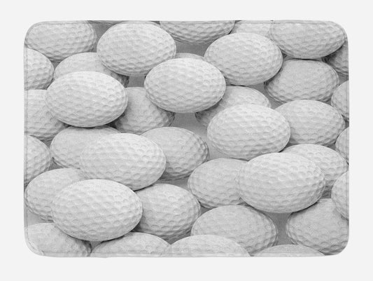 Sports Bath Mat, Pile of Realistic Golf Balls Together Closeup Picture Challenge Entertainment Joyful, Plush Bathroom Decor Mat with Non Slip Backing, 30.2" X 20", White Grey