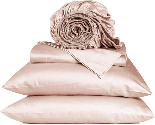 800 Thread Count Queen Size Egyptian Cotton Sheets Set, 4 Pc Bed Sheet Sets for Queen Size Bedding, Luxury Hotel Sheets Sateen Finish Fits 16" Deep Pocket - Blush Pink