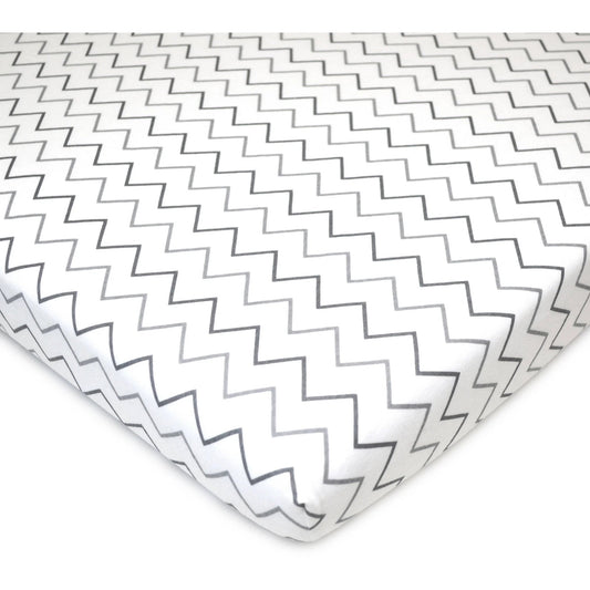 Modern Gray Zigzag Cotton Fitted Sheets, Crib Bed