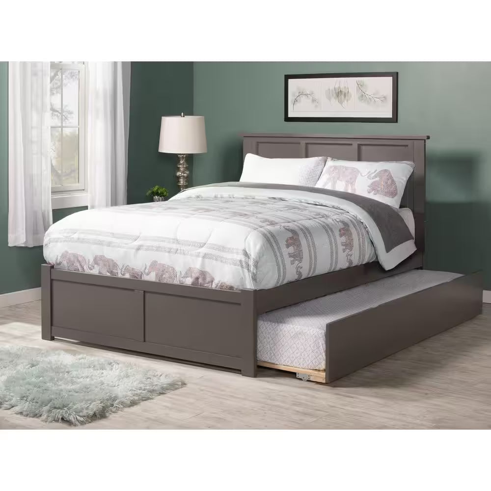 Madison Walnut Full Platform Bed with Flat Panel Foot Board and Twin Size Urban Trundle Bed