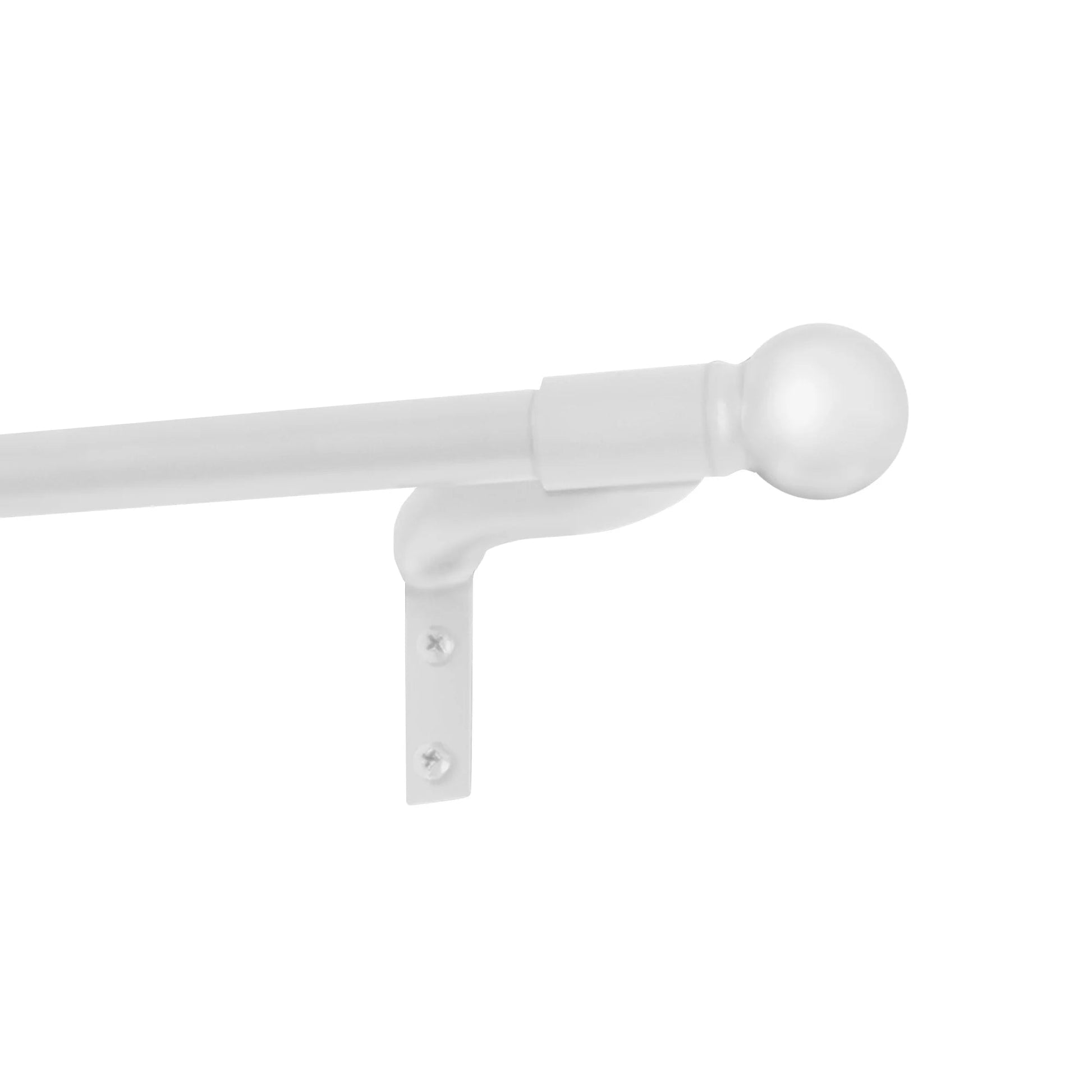 Easy Install Cafe Window Rod, 18" - 48", with Ball Finials, White
