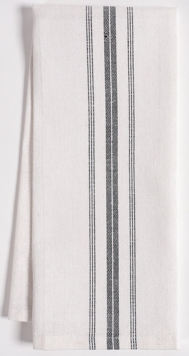 Classic Farmhouse Stripe Kitchen Towels, Pure Cotton Dish Towels, Towel Dish Cloths for Cooking, Cleaning, and Dining, Set of 12, Charcoal