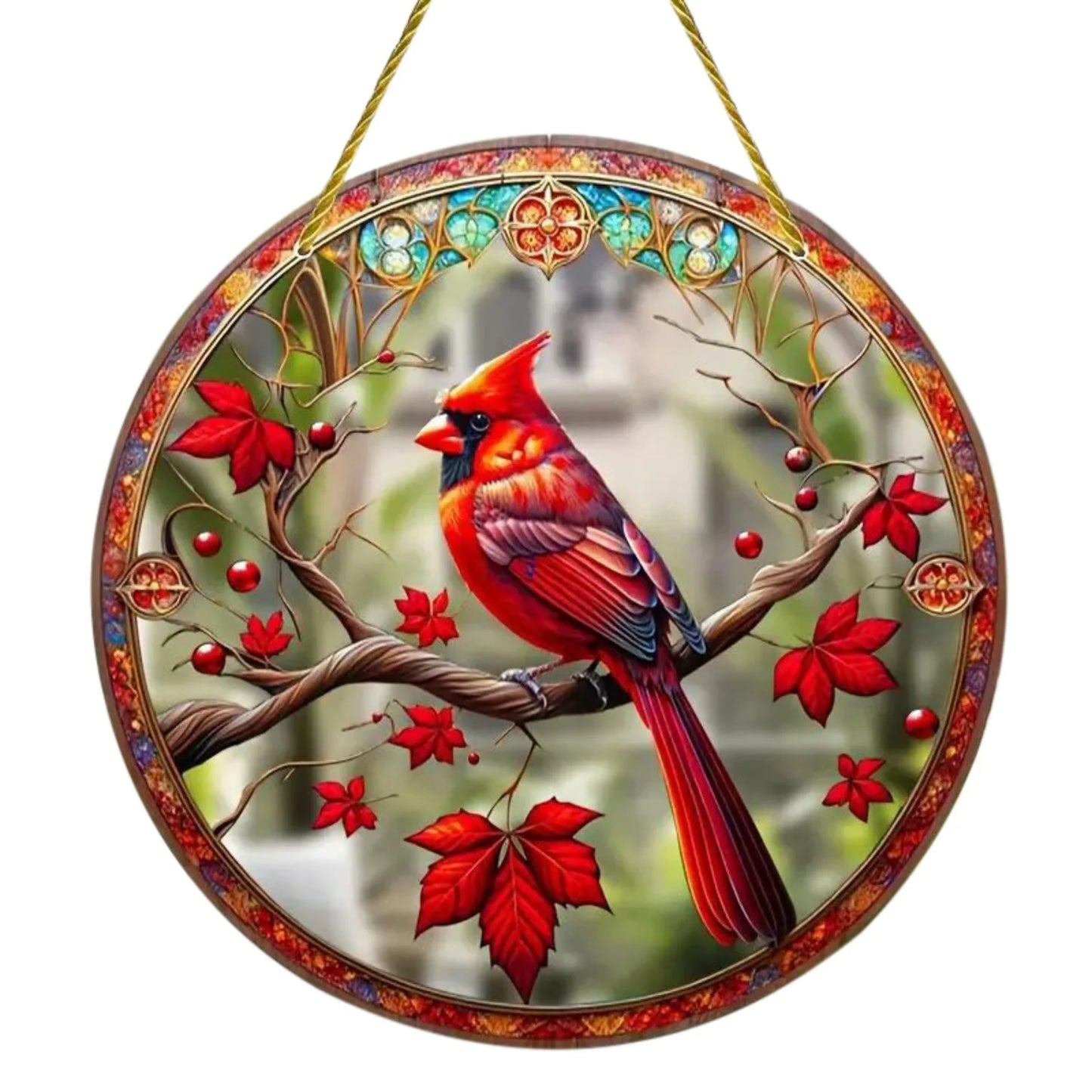 Cardinal Stained Acrylic Suncatcher Red Bird Sun Catcher Cardinal Acrylic Wall Window Hanging Ornament Hand-Painted Glass Panel Decor Christmas Birthday Gift for Grandma Birds Lover