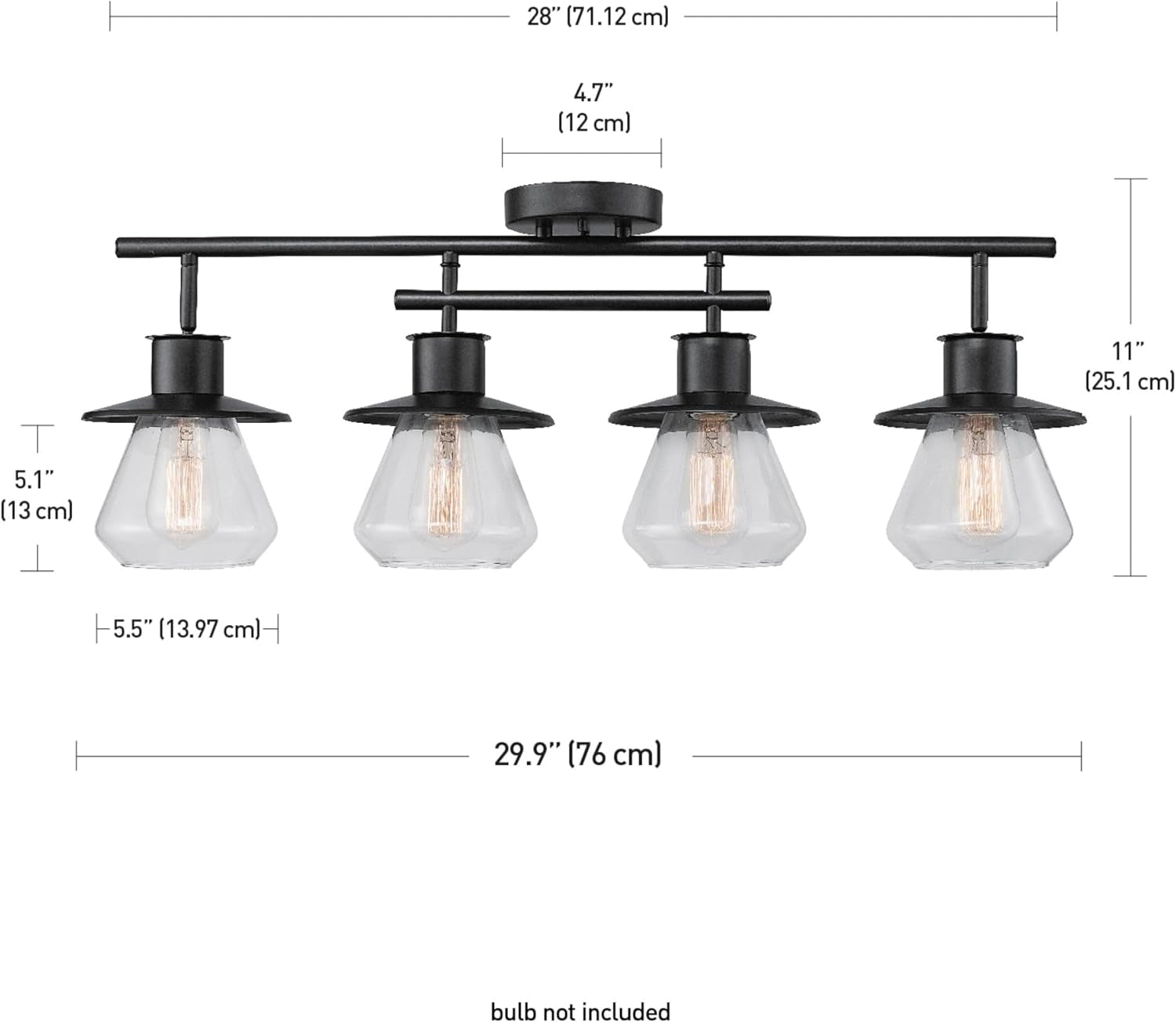 59530 4-Light Complete Track Lighting Kit, Dark Bronze, Clear Glass Bell Shaped Shades, Ceiling Light Fixture, Ideal for Kitchen and Dining Room, LED Bulb Compatible