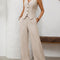 V-Neck Button Down Vest and Wide Leg Pants Set