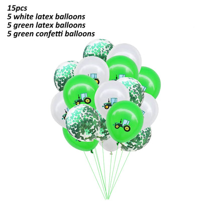 1 Set Farm Tractor Party Happy Birthday Banner Excavator Vehicle Green Theme Balloons Cake Topper Party Decoration