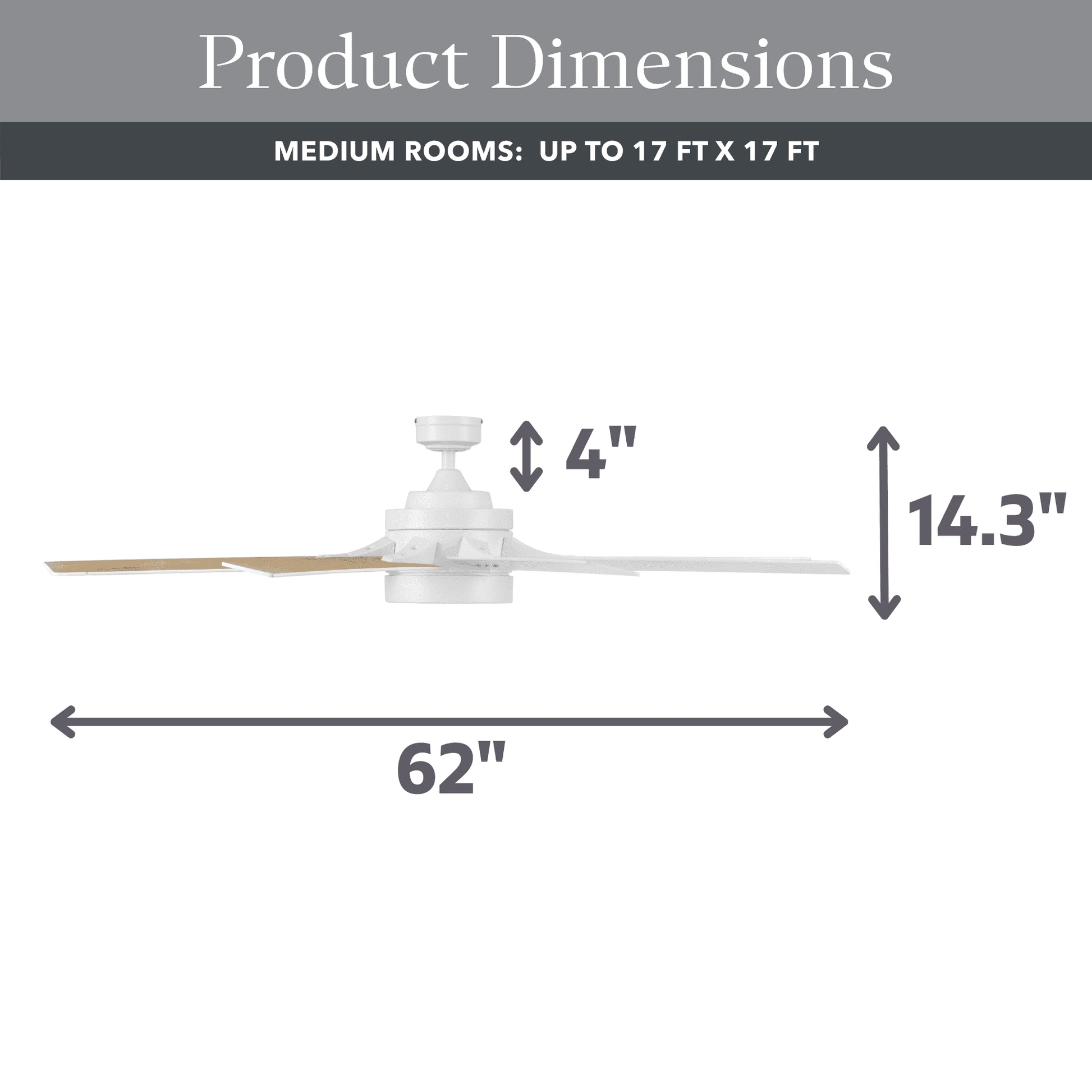 62" White Large Room Indoor Ceiling Fan with Light, 8 Blades, Remote & Reverse Airflow