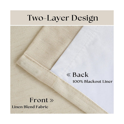 Pleated Linen Blackout 120 Inch Curtains for Living Room Dining 2 Panels Set ...