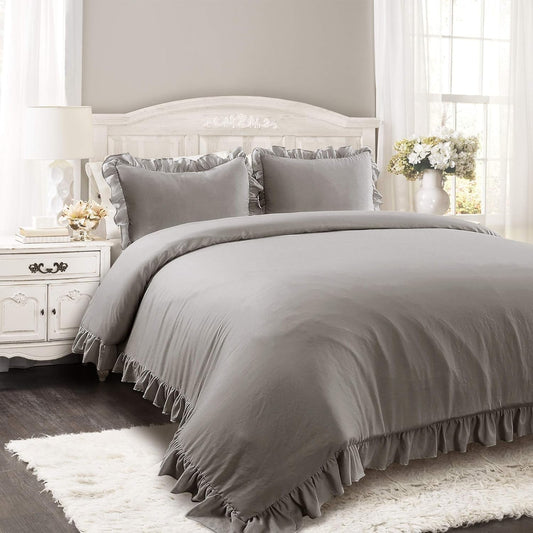 Reyna Ruffle Comforter Set - 3 Piece Cozy Ruffled Bedding Set - Timeless Elegance and Comfort for Dorm Room - Full/ Queen, Gray