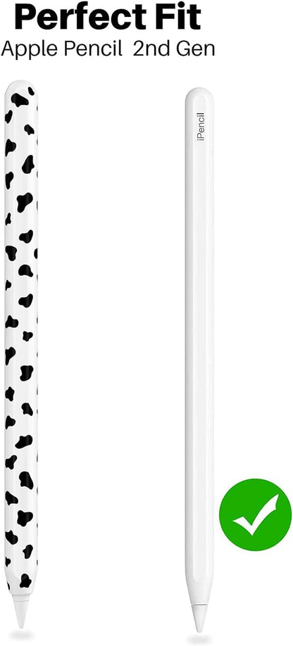 Cow Print Case for Apple Pencil 2Nd Generation Case Cover Silicone Protective Sleeve Skin Accessories with 10Pcs Apple Pencil Tips Cover (Black)