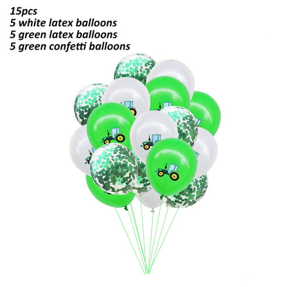 1Set Farm Theme Green Tractor Inflatable Balloons Happy Birthday Party Decoration Kids Birthday Excavator Vehicle Banner