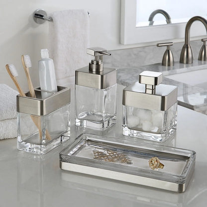 Metal and Glass Covered Jar, Clear with Silver Accent
