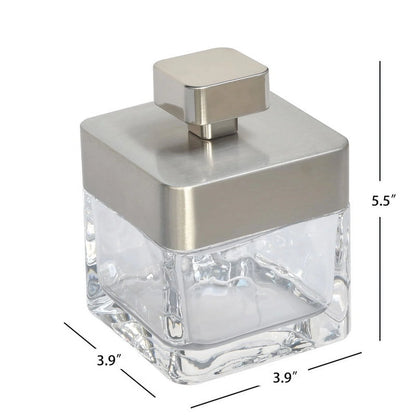 Metal and Glass Covered Jar, Clear with Silver Accent