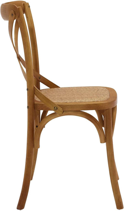 Gear Rustic Modern Farmhouse Elm Wood Rattan Two Dining Chairs in Walnut