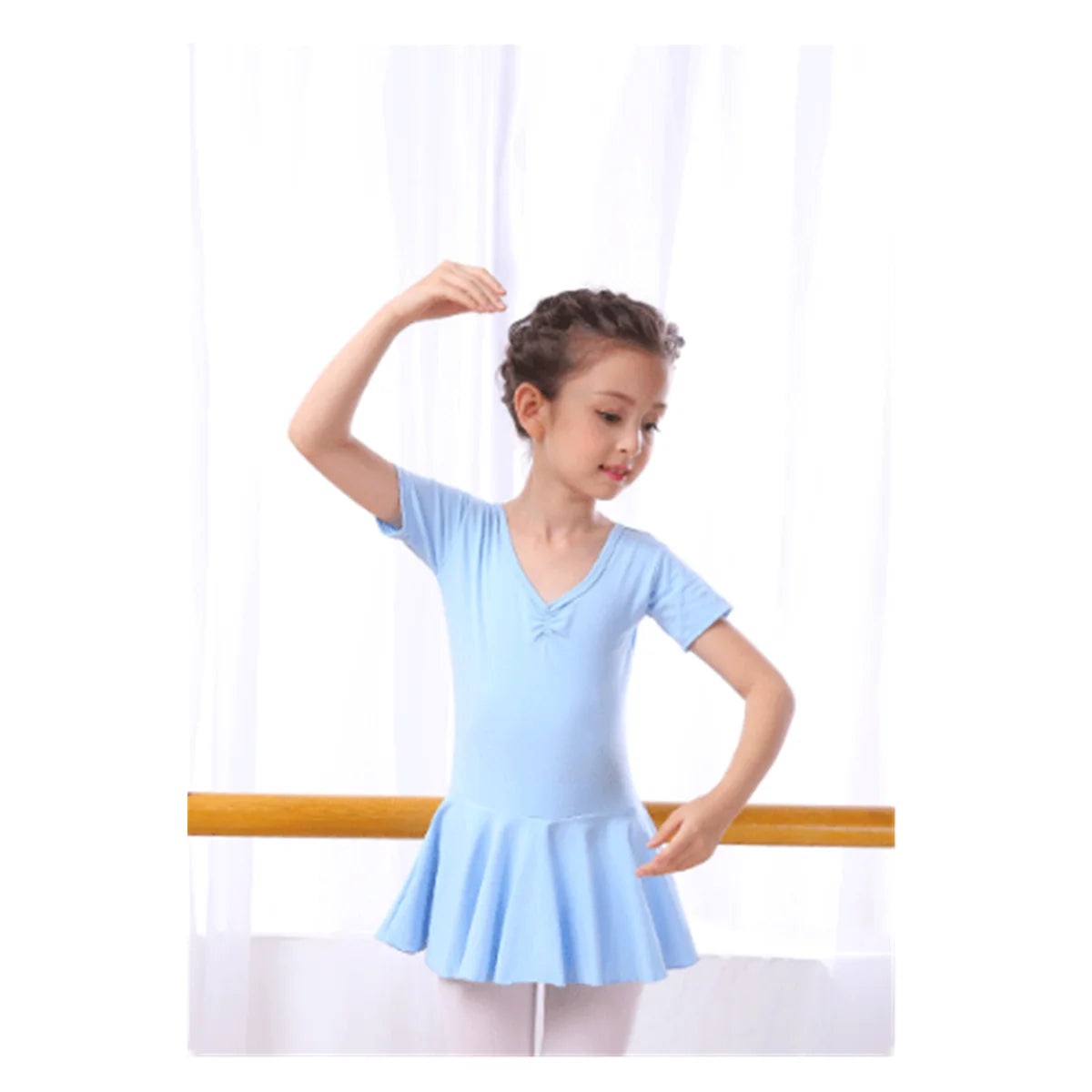 Girls Ballet Leotards Short Sleeve Back Bowknot Dance Leotards for Gymnastics