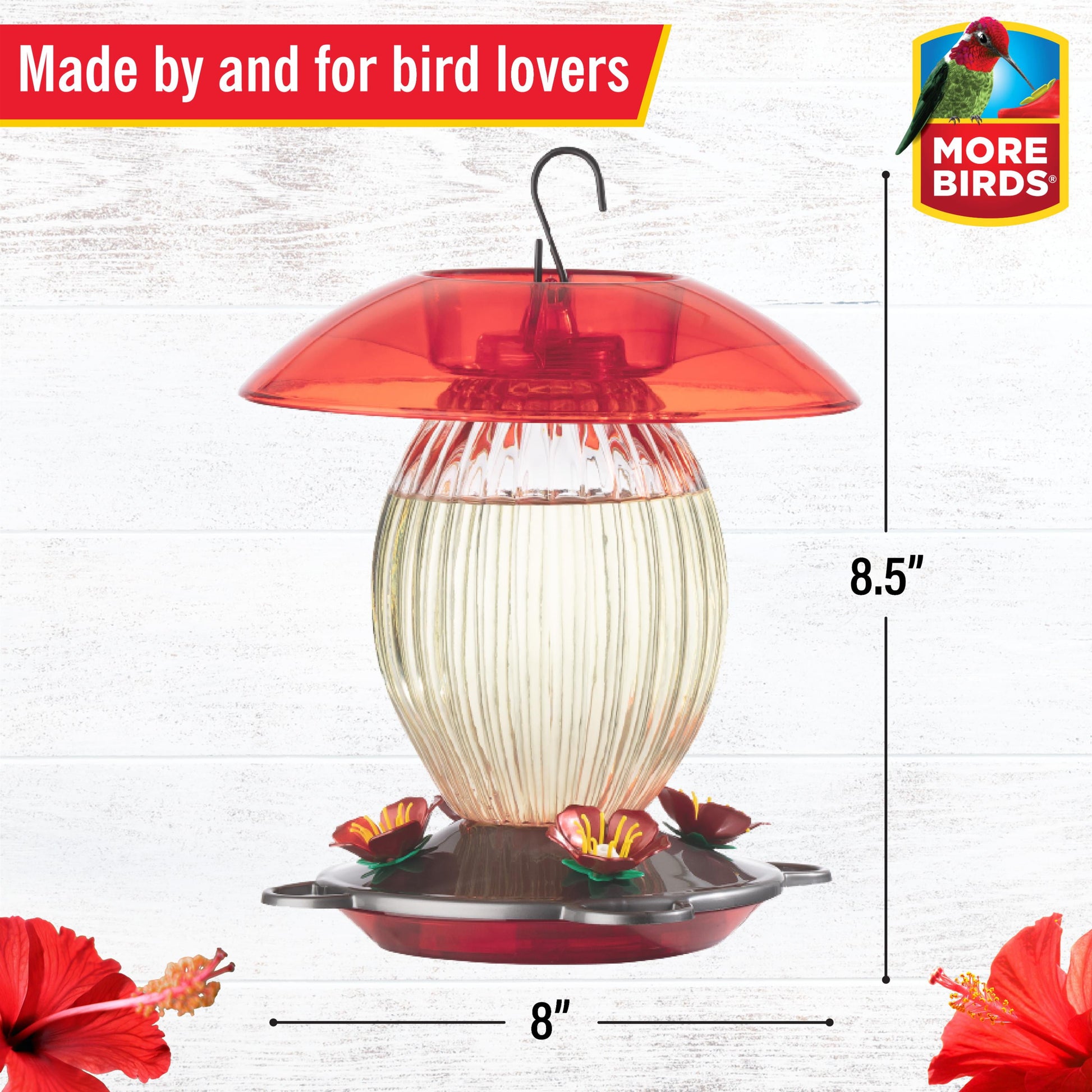Jubilee Glass Bottle Hummingbird Feeder, 20 Oz Nectar Capacity, Clear