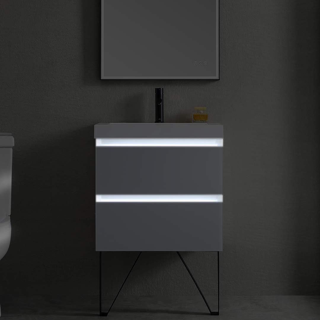 LED Lighted Bathroom Vanity Sink Combo Provides the Dual Benefits of Vanity with Sink and Comfortable Dimmed Bathroom Vanity Light, 018 48 24 C MT12 (48 Inch, Light Grey)