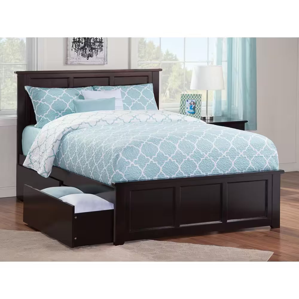 Madison Walnut Full Platform Bed with Matching Foot Board and 2 Urban Bed Drawers