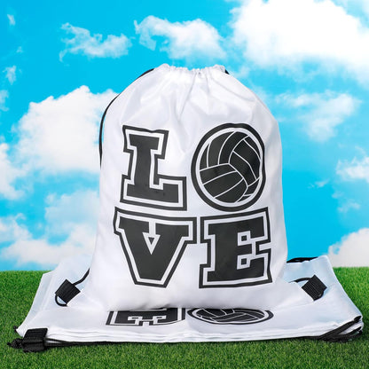 6 Pcs 17.2 Inch Volleyball Bags Gifts Volleyball Drawstring Backpack Sport Party Favors for Women Men(White)