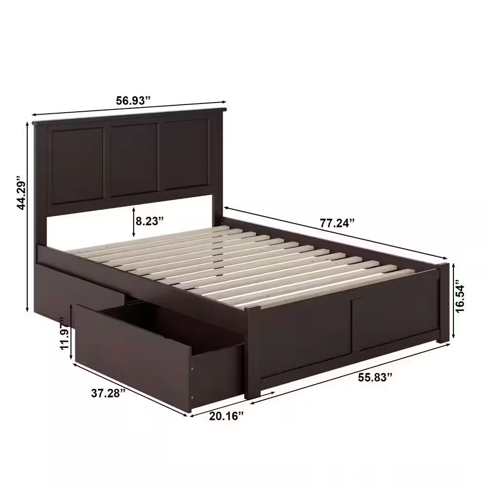 Madison Full Platform Bed with Flat Panel Foot Board and 2-Urban Bed Drawers in Espresso