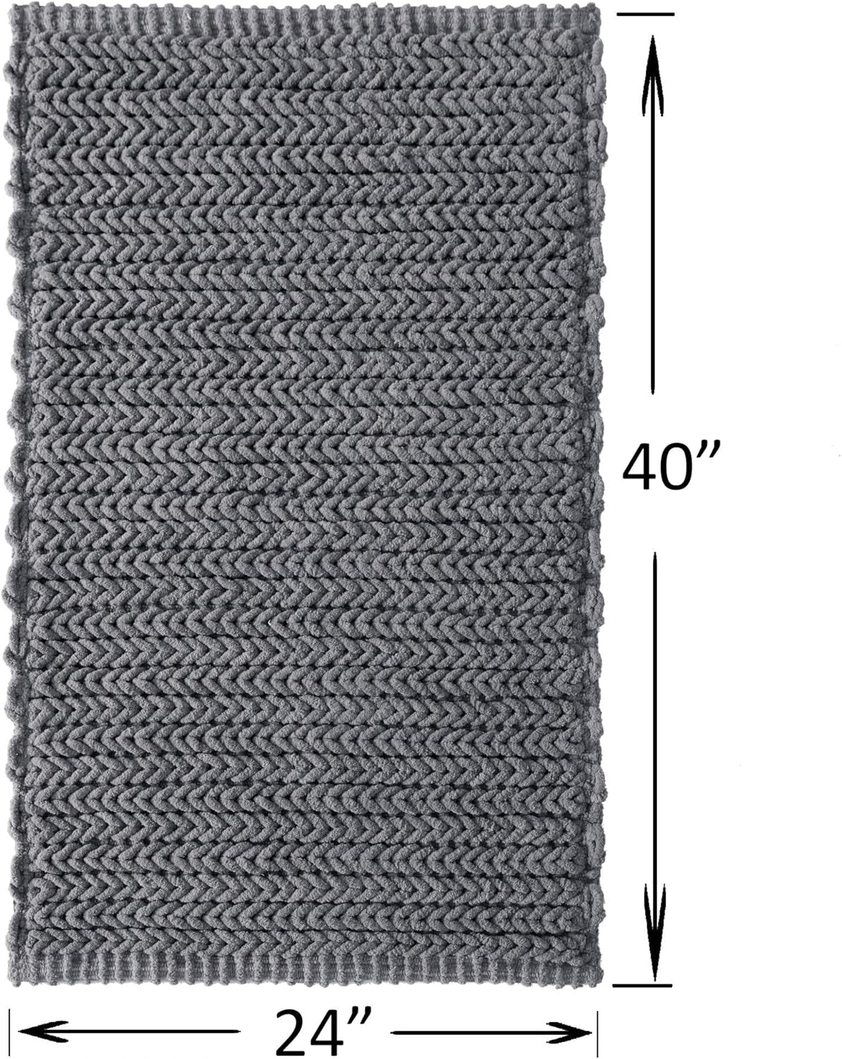 Lasso 100% Cotton Chenille Chain Woven Stitch Bathroom Rug - Non Slip - Absorbent, Quick Dry Bath Mat, 24X40, Charcoal