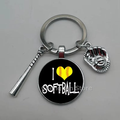 Baseball Softball Convex Photo Glass round Dome Keychain Jewelry, DIY Keychain
