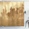 Western Shower Curtain, Galloping Running Horses in Desert 2 Cowboys Roping Dusty Wild Rural Countryside, Cloth Fabric Bathroom Decor Set with Hooks, 69" W X 75" L, Pale Brown