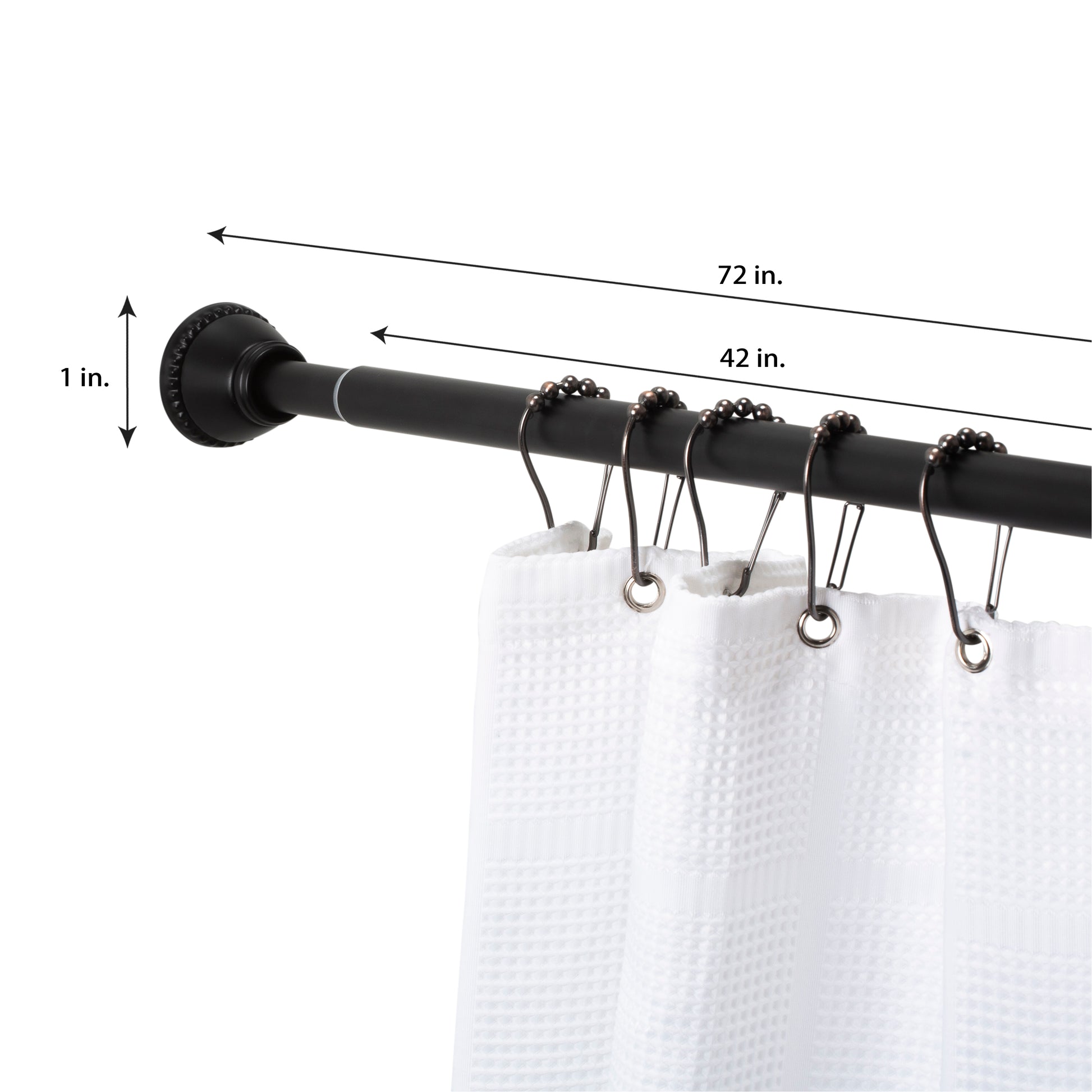 42" to 72" Adjustable Steel Straight Shower Curtain Tension Rod, Black