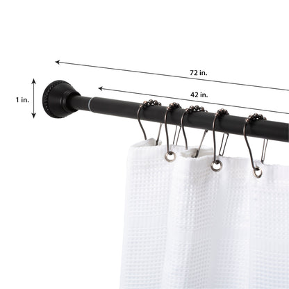 42" to 72" Adjustable Steel Straight Shower Curtain Tension Rod, Black
