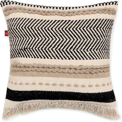· Handmade Boho Throw Pillow Covers - Bohemian Chic Farmhouse Style - Accent Woven Indoor and Outdoor Pillow Cushion Cases for Couch, Bed, Chair, Sofa, Bench – Set of 2-18"X18" - Natural