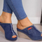 Color: Blue, Size: 37 - Foreign trade new 2021 summer cowboy National Women's sandals in one shape with middle heel