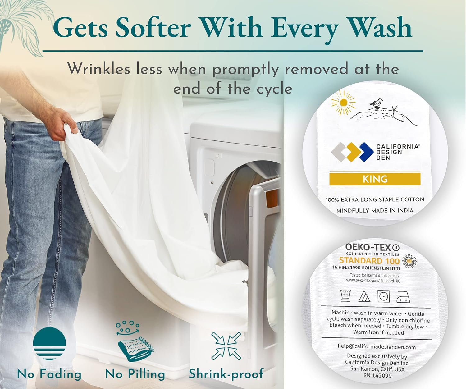 4 Piece King Size Sheet Set - 100% Cotton 500 Thread Count, Cooling Deep Pocket Bed Sheets with Fitted Elastic Sheet, Extra Soft Luxury Hotel Quality - Striped Ivory