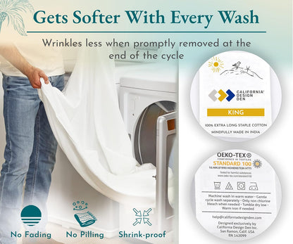 4 Piece King Size Sheet Set - 100% Cotton 500 Thread Count, Cooling Deep Pocket Bed Sheets with Fitted Elastic Sheet, Extra Soft Luxury Hotel Quality - Striped Ivory