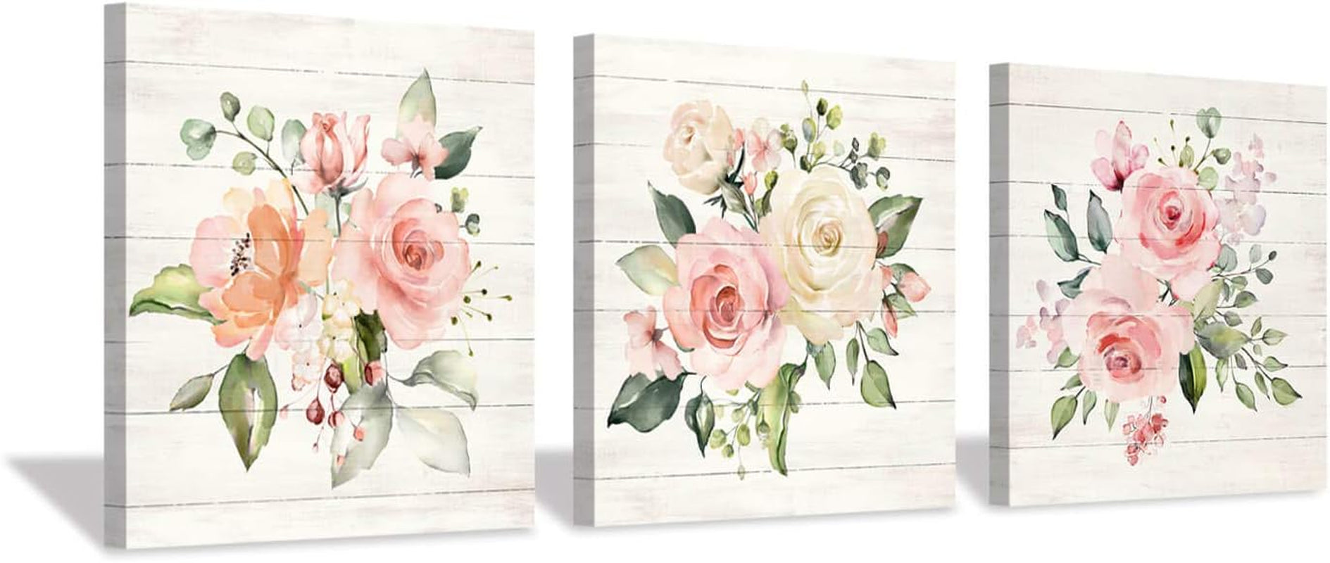Floral Canvas Wall Art Print: Flower Bloom Picture Graphic Artwork Painting for Washrooms (12"X12"X3Pcs)