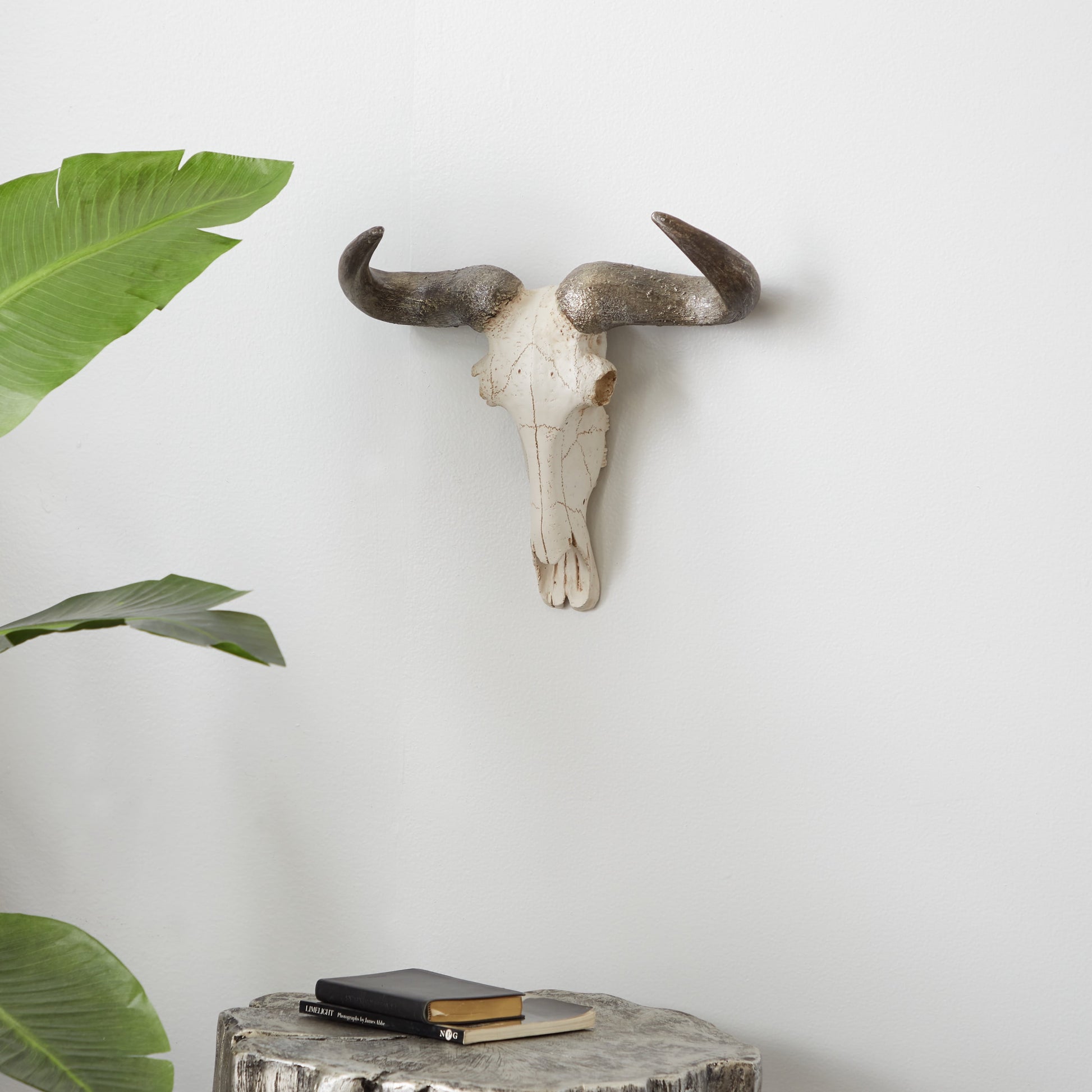 White Polystone Skull Cow Wall Decor