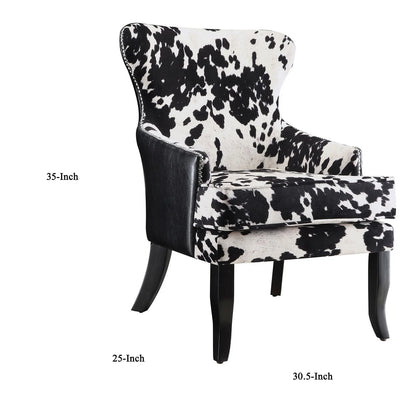 Farmhouse Microfiber Cowhide Print Accent Chair in Black