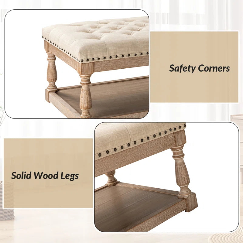 Clymer 47.5" Wide Tufted Rectangle Cocktail Ottoman with Storage Tray