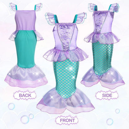 Mermaid Dresses for Girl Ariel Princess Dress up Clothes Mermaid Costume up Kids Birthday Party Cosplay Role Play Clothes 140 Cm 9-10 Years