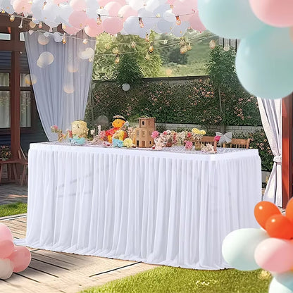 6/9FT Party Table Skirt Birthday Pleated Dessert Tablecloth Cover Wedding Festive Table Skirting Baby Shower Home Table Decor