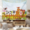 Animal Tapestry King Size, Farm Creatures Cow Horse Goat Pig and Chicken by the Fences Cartoon, Wall Hanging Bedspread Bed Cover Wall Decor, King Size, Pale Brown