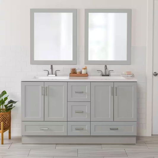 Maybell 61 In. Double Sink Pearl Gray Bath Vanity with White Cultured Marble Top (Assembled)