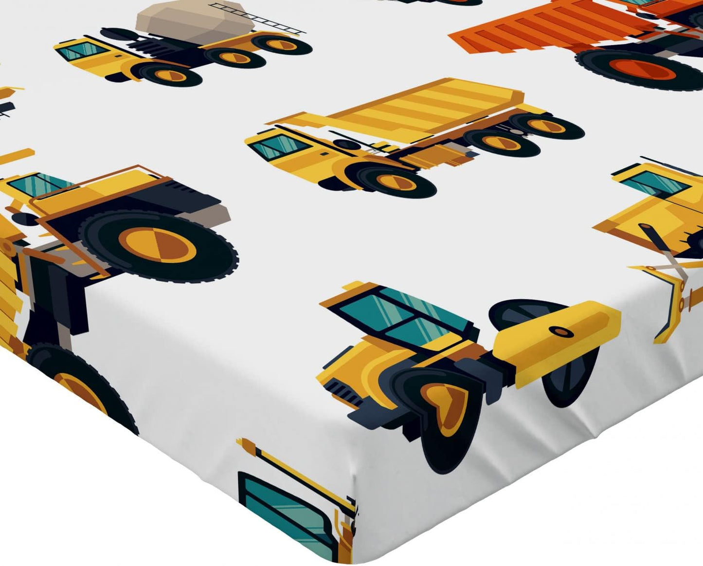 Construction Fitted Sheet, Construction Machinery and Equipment Transportation Careers Mechanics Theme, Soft Decorative Fabric Bedding All-Round Elastic Pocket, Full Size, Orange White