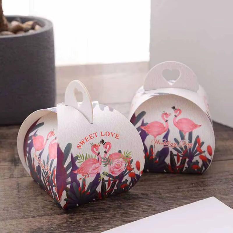 10Pcs 5.5X5.5X6.5Cm Paper Candy Box Flamingo Chocolate Gift Box for Baby Shower Birthday Wedding Party Supplies