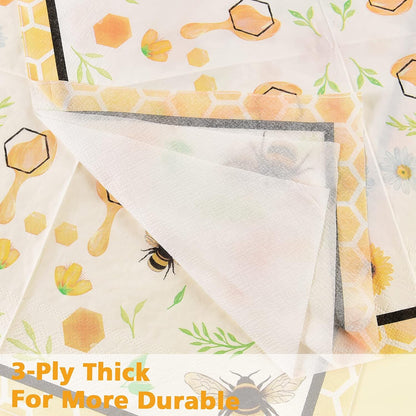 Bee Party Plates and Napkins - 48 PCS Happy Bee Day Party Supplies for Kids Honey Bee Party Tableware Set Dinner Dessert Cake Plates Lunch Napkins Serves 16 Guests