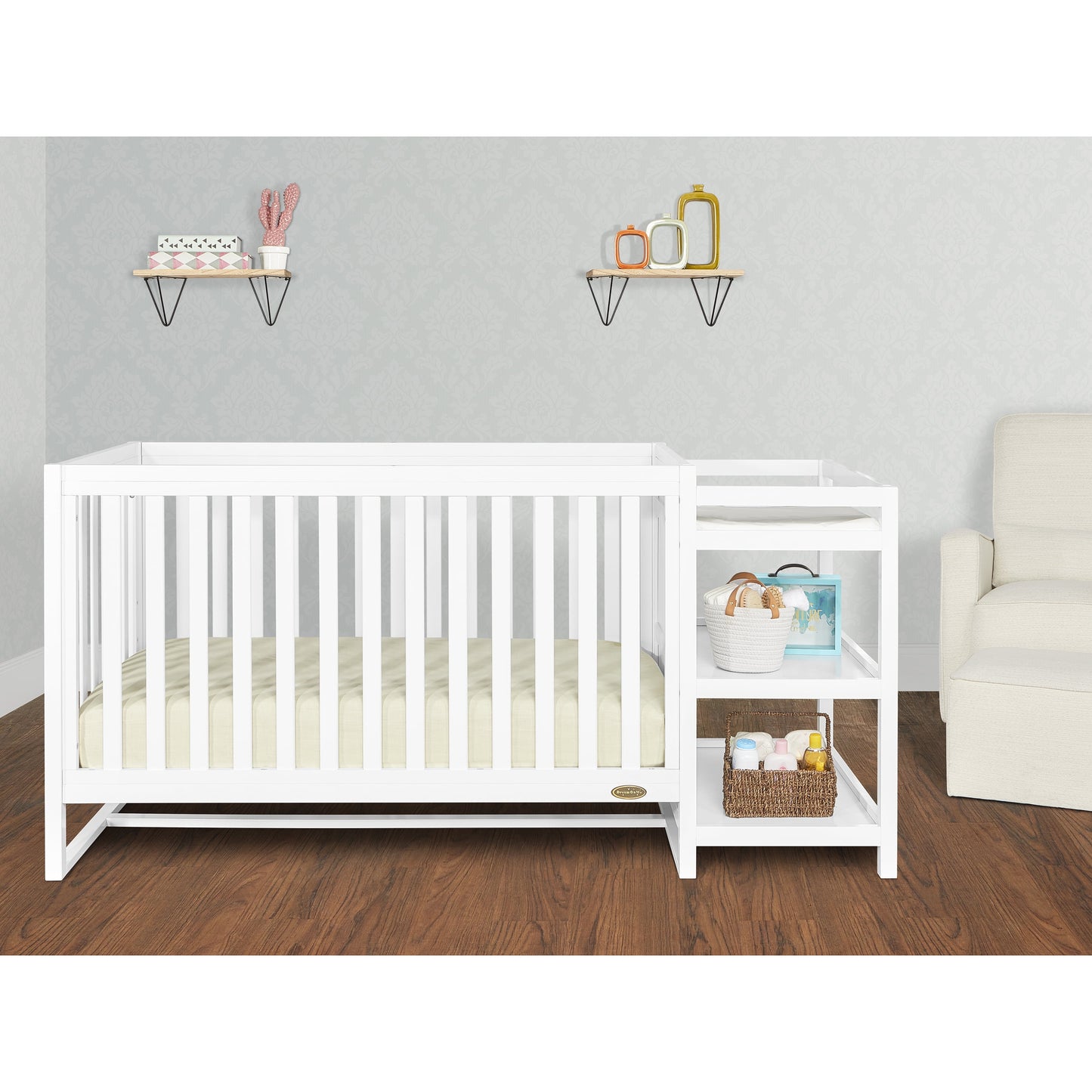 Milo 5 in 1 Convertible Crib and Changing Table with Free Changing Pad in White