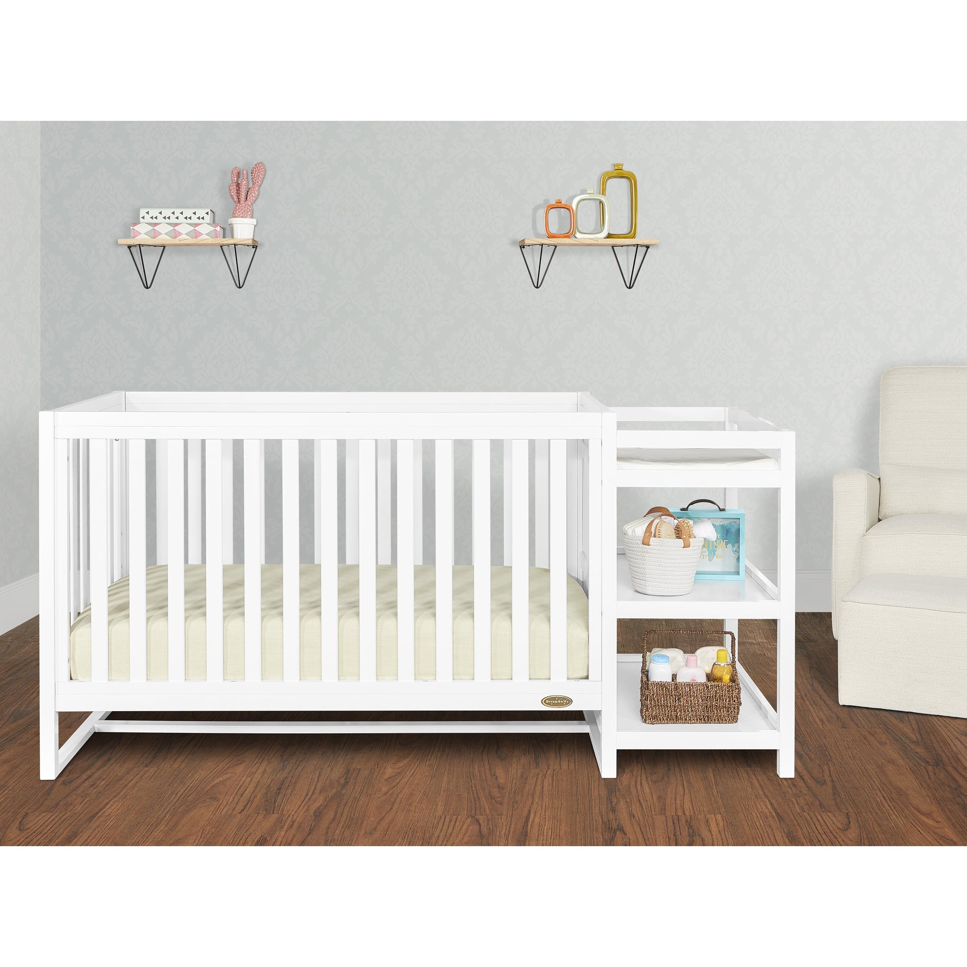 Milo 5 in 1 Convertible Crib and Changing Table with Free Changing Pad in White